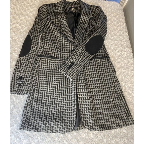 Tommy Hilfiger Houndstooth Blazer Size 2 Elbow Patch Classic Fit Mid Length - Picture 14 of 14
